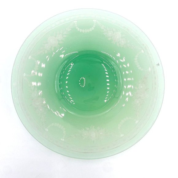 Jade Green Art Glass 7” Plates Engraved to Alabaster, Carder Steuben ? Unmarked - Picture 2 of 16